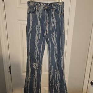 Women’s Blue Patterned Flare Jeans